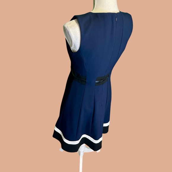 NWT Calvin Klein Fit & Flare Colorblock Belted Dress in Navy Blue & Black Stripe - Picture 10 of 16